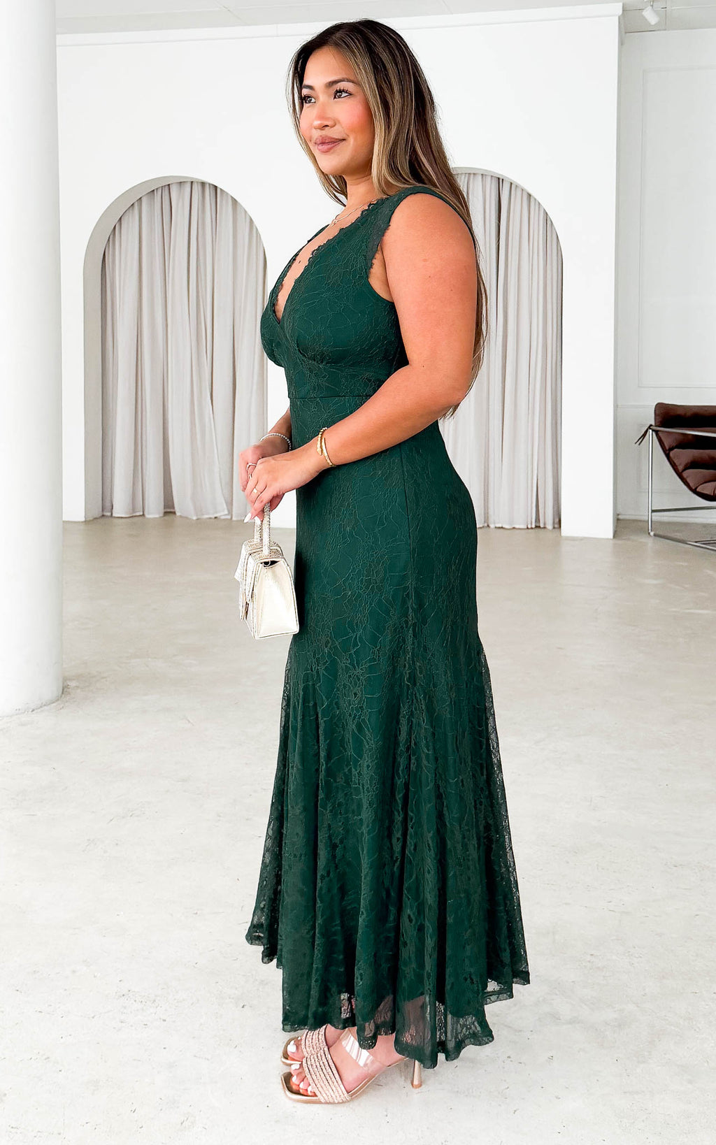 Ria Lace Maxi Dress - Emerald