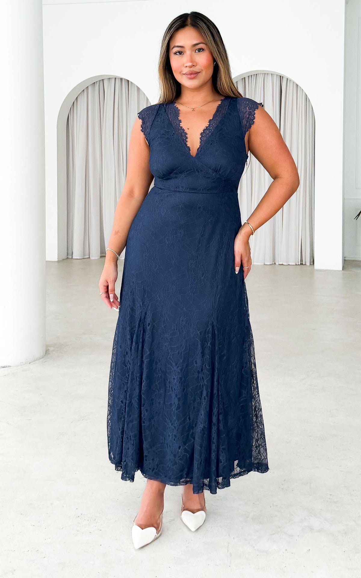 Ria Lace Maxi Dress - Navy