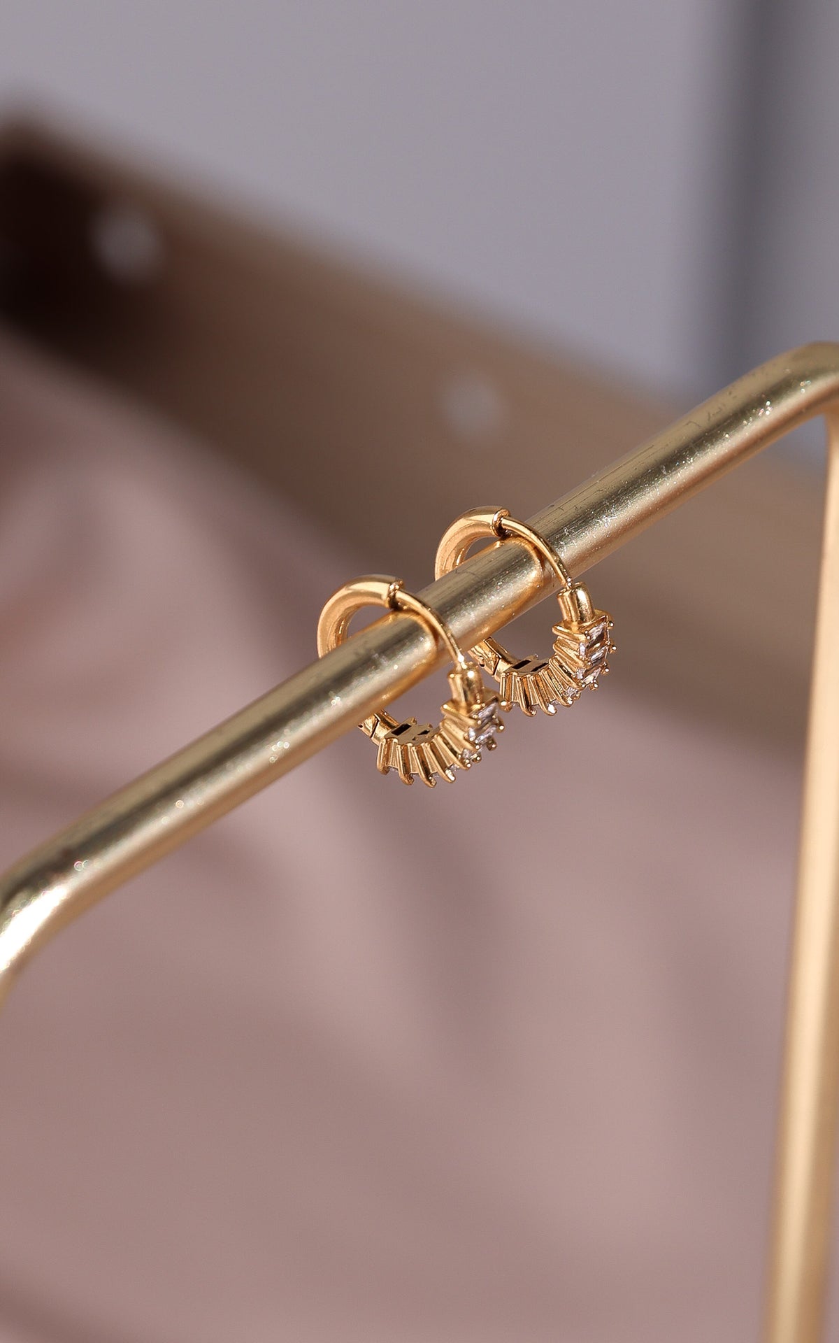 Vinka Hoop Earrings - Gold Half Rect Diamante