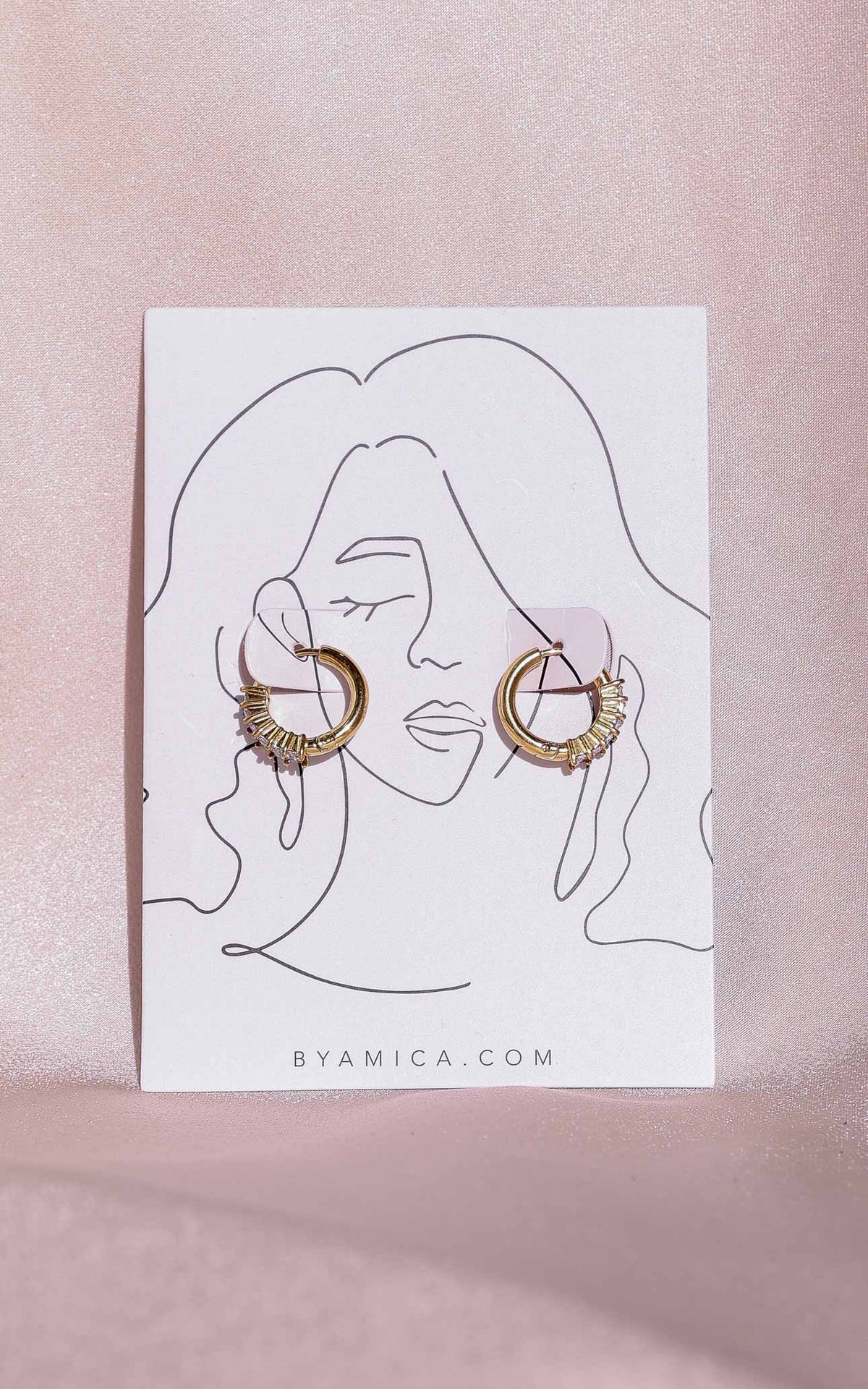 Vinka Hoop Earrings - Gold Half Rect Diamante
