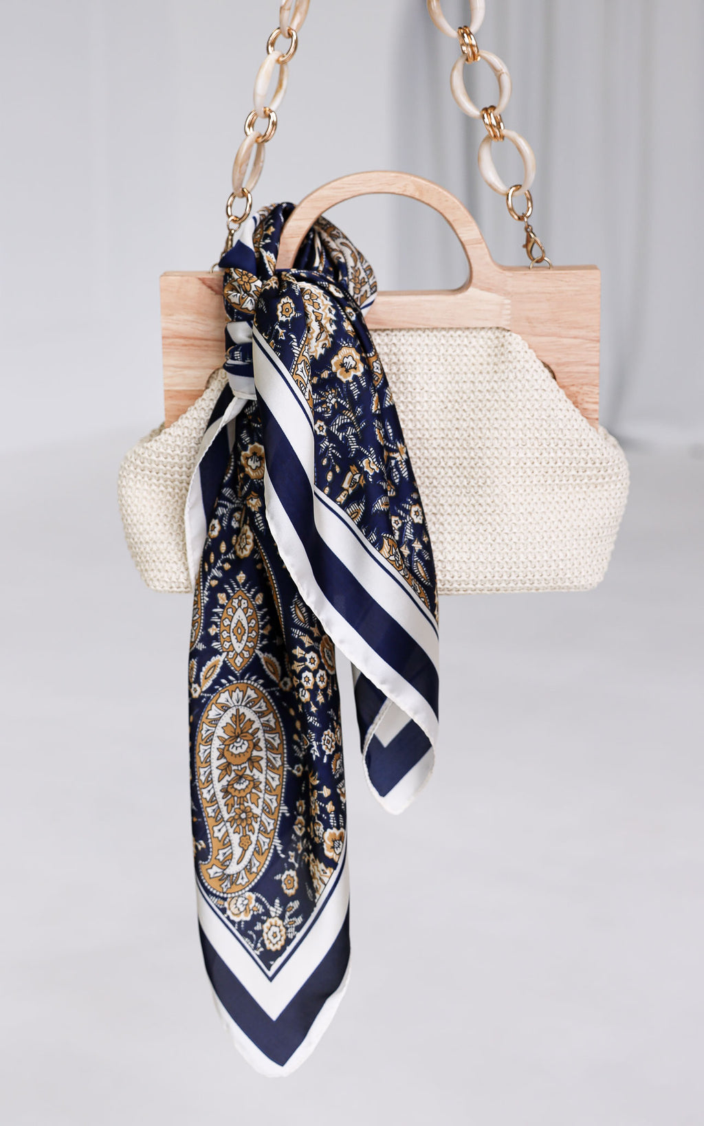 Vito Square Bandana - Navy Gold Paisley Print