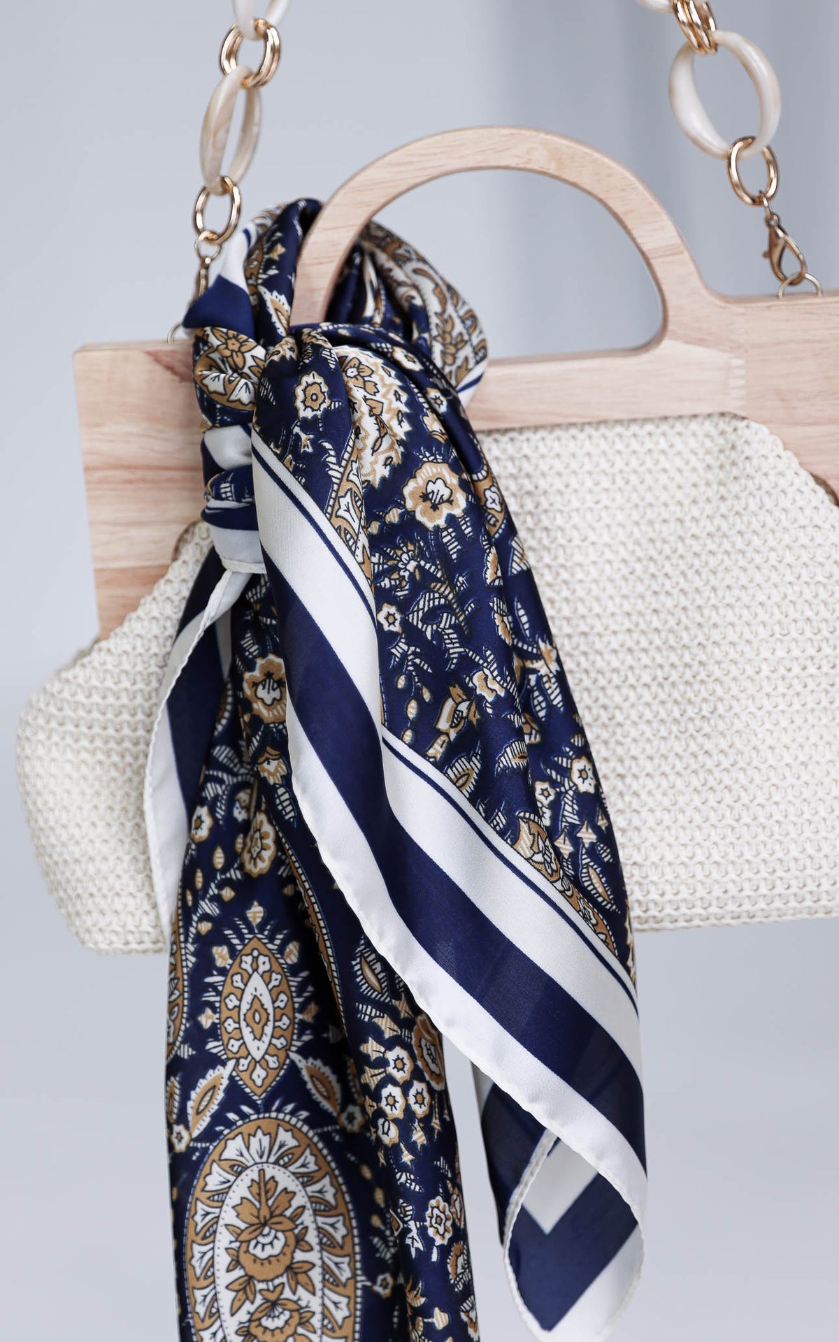 Vito Square Bandana - Navy Gold Paisley Print