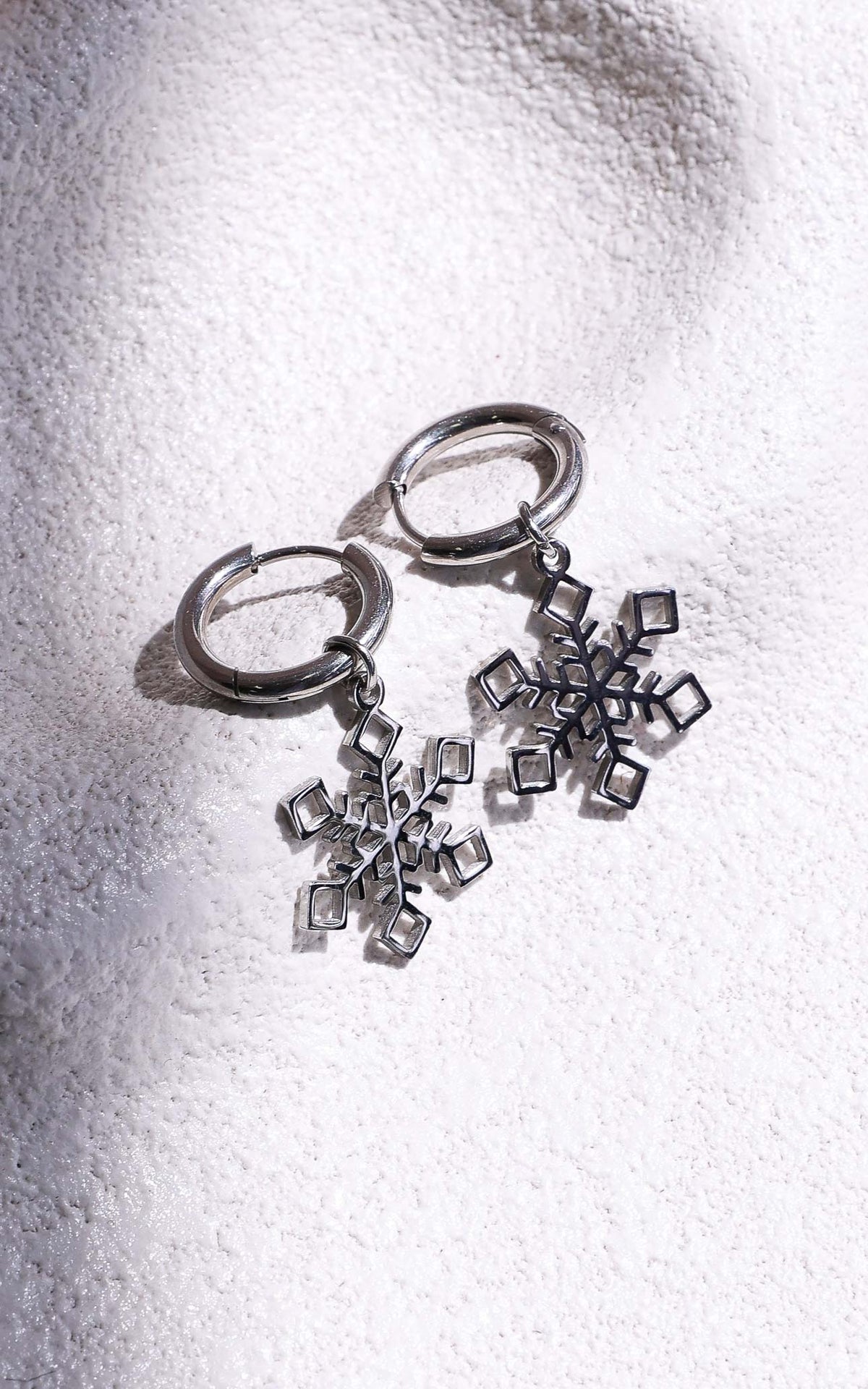 Winter Wonderland Hoop Charm Earrings - Silver Snowflake