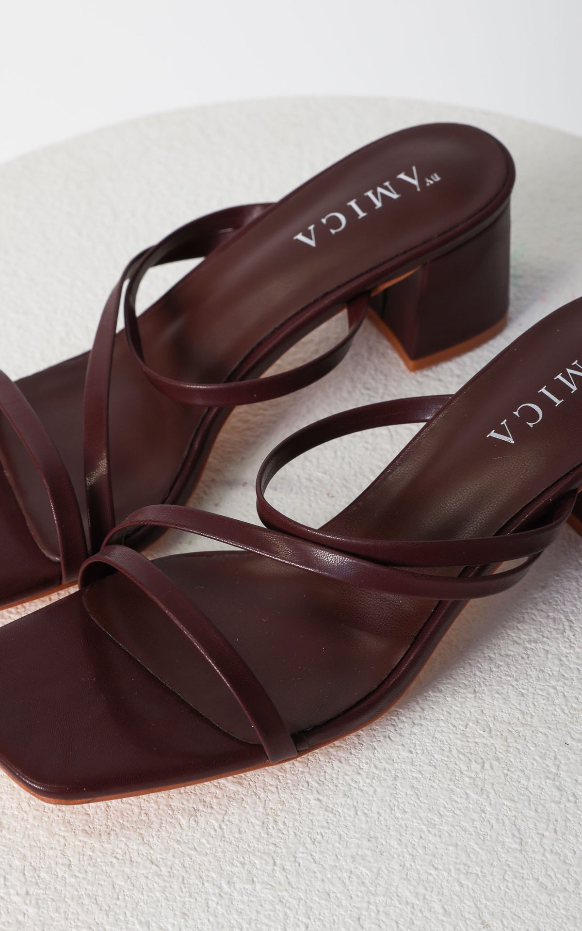 Yora Block Mule Heels - Maroon Brown