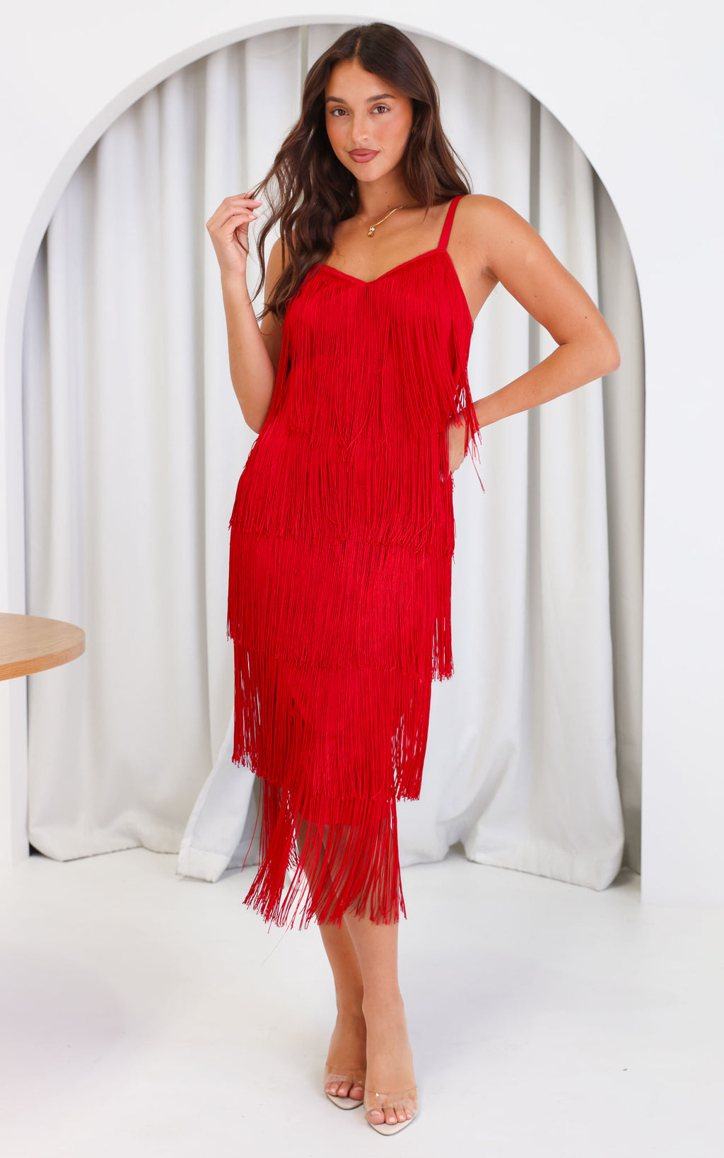 You Found Me Fringe Tassel Maxi Dress - Red