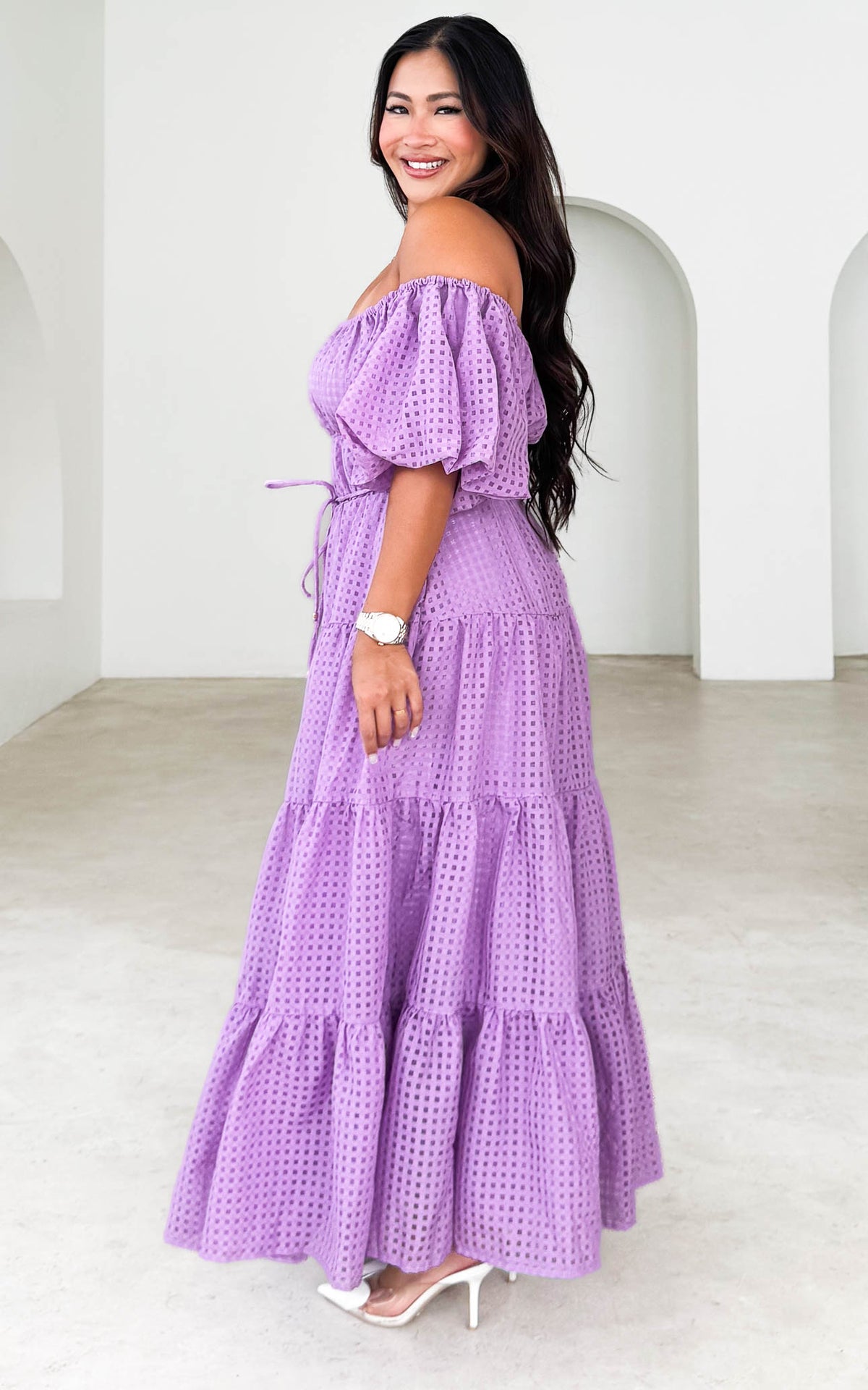 Zanetti Maxi Dress - Lilac Check Organza