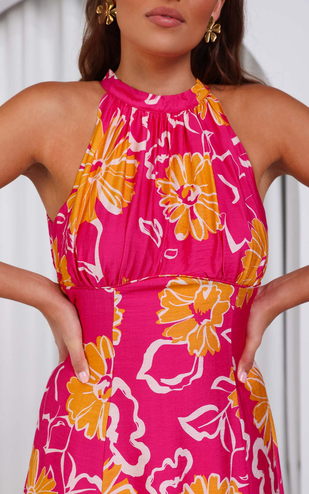 Zariko Maxi Dress - Hot Pink Orange Floral