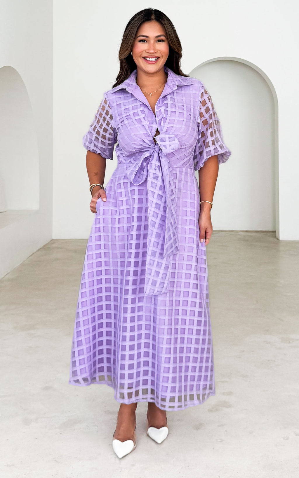Zoeva Maxi Dress - Lilac Check Organza
