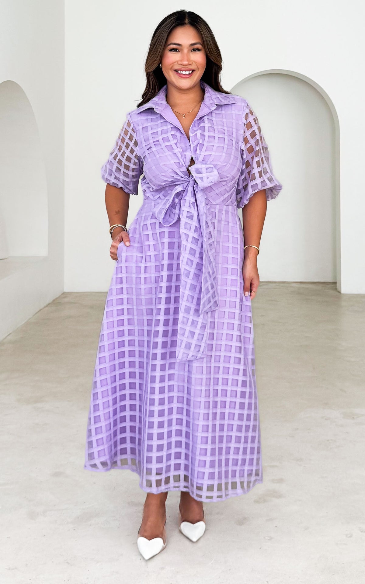Zoeva Maxi Dress - Lilac Check Organza