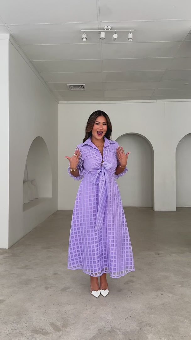Zoeva Maxi Dress - Lilac Check Organza