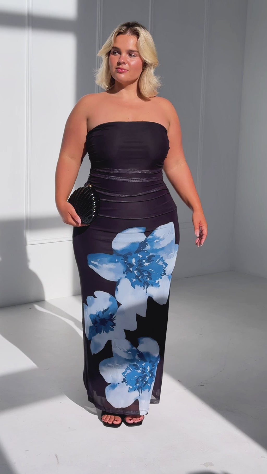 Zephara Mesh Maxi Dress - Black Navy Floral