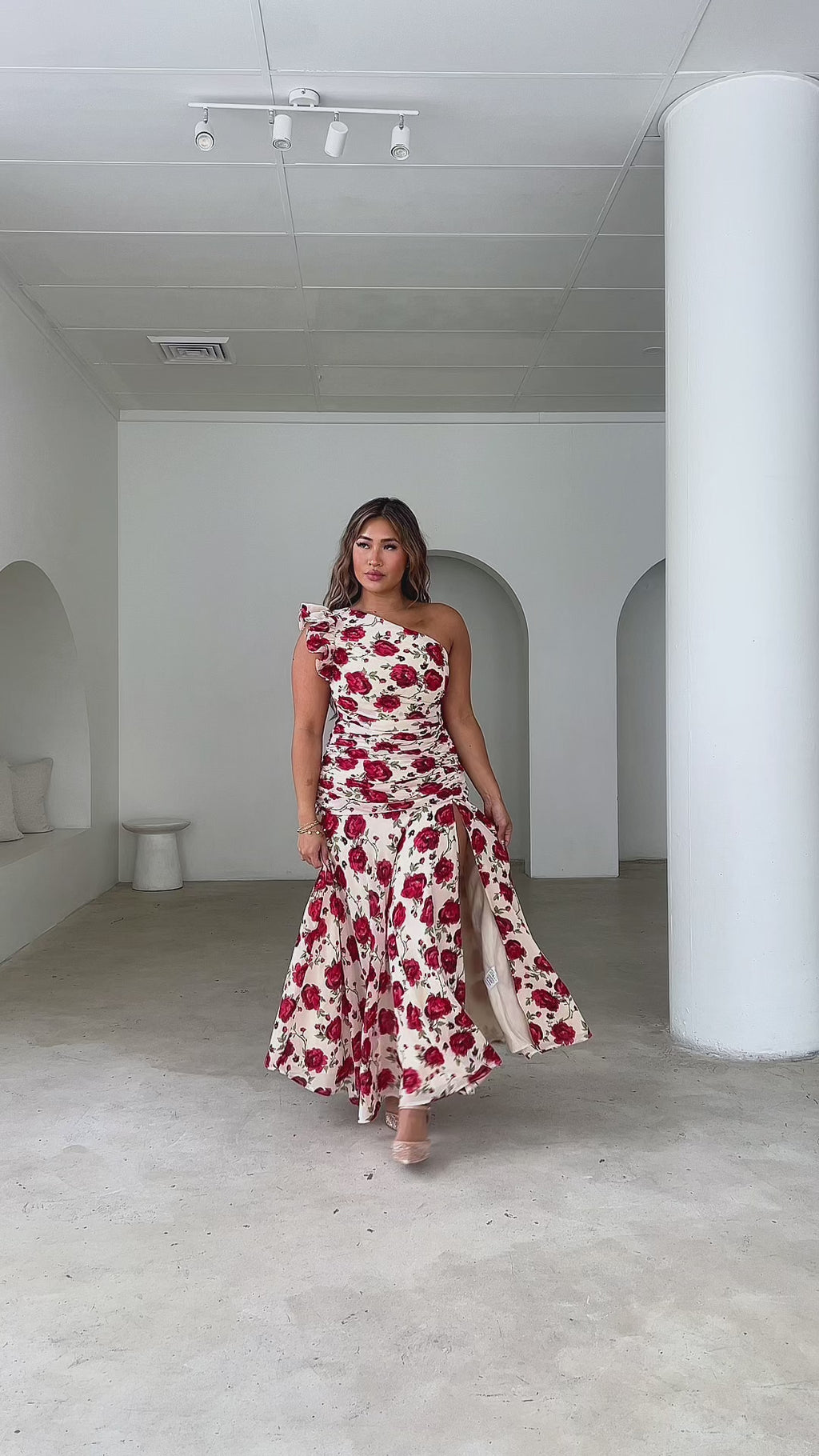 Petunia Maxi Dress - Beige Red Floral