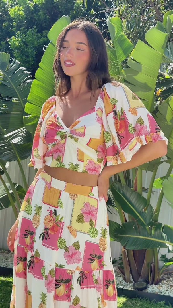 Odessey Maxi Skirt - White Pineapple Tropical Print