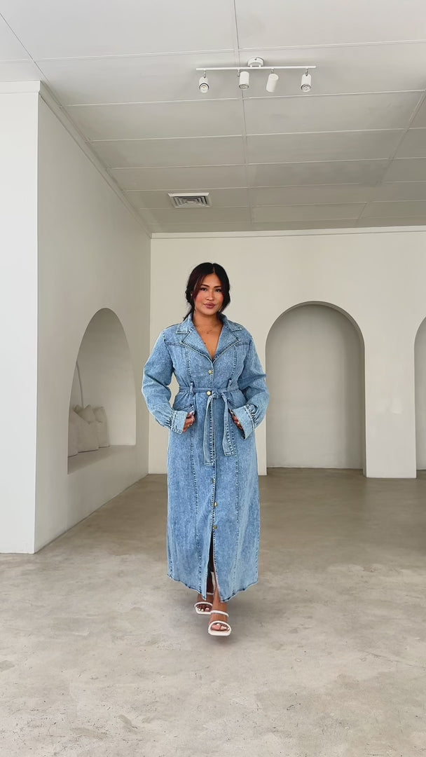 Elara Denim Maxi Dress - Blue