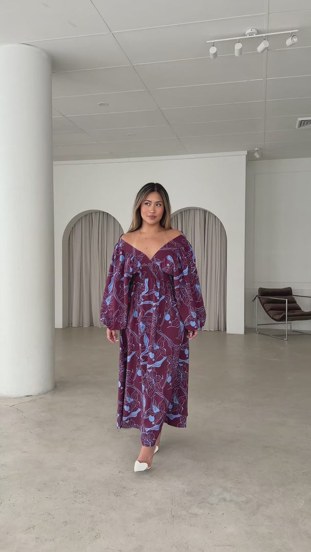 Hartley Maxi Dress - Wine Blue Floral