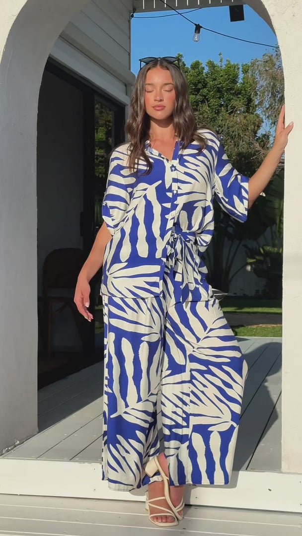 Paradise Lily Wide Leg Pants - Blue Print