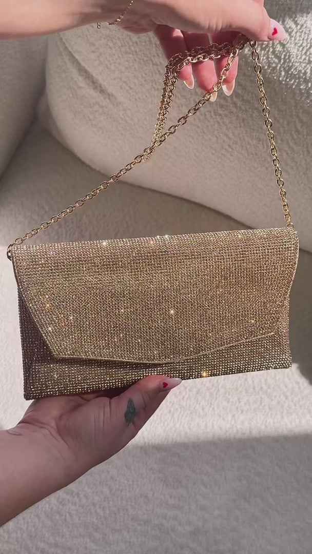Winona Rhinestone Clutch Bag - Rose Champagne
