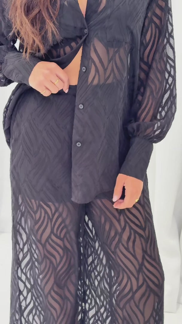 Piper Wide Leg Pants - Black Texture