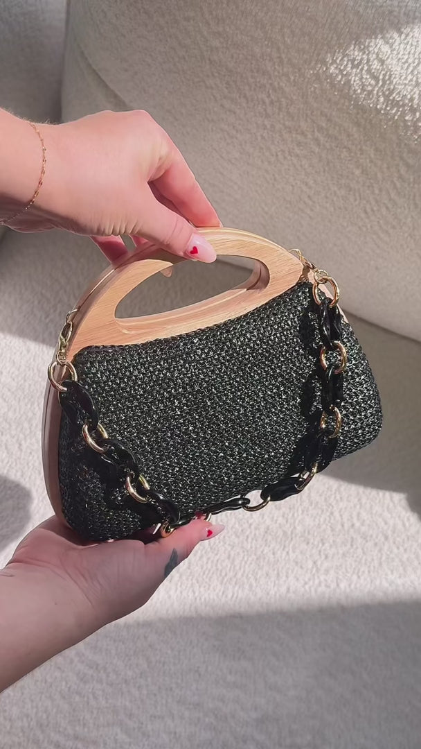 Caroline Straw Bag - Black Crescent
