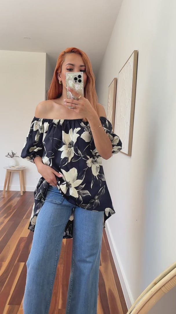 Myrtle Top - Charcoal Navy Floral