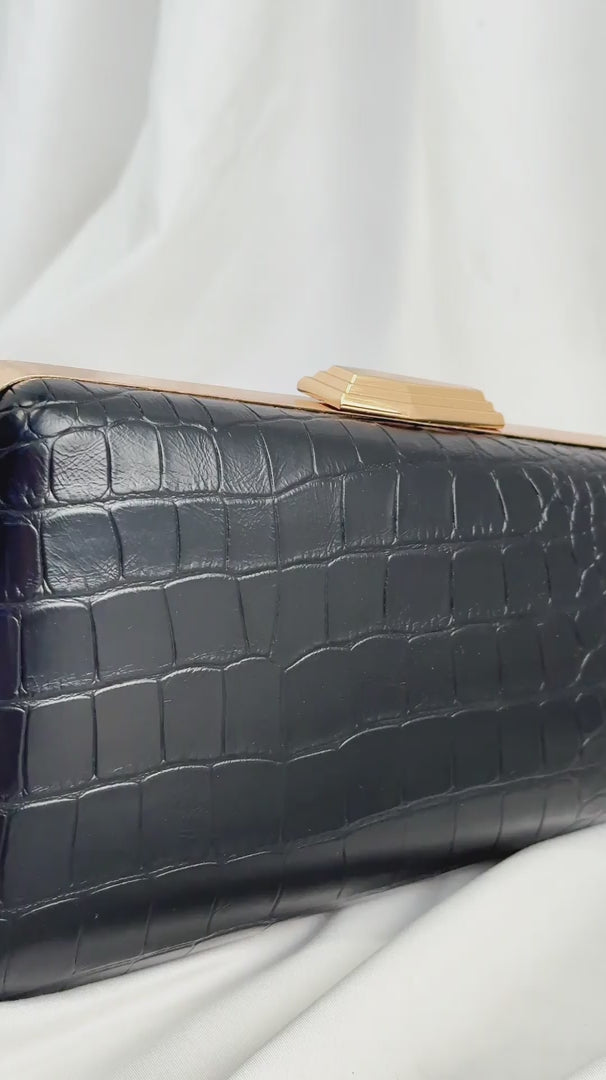 Braxton Clutch Bag - Black Croc Texture