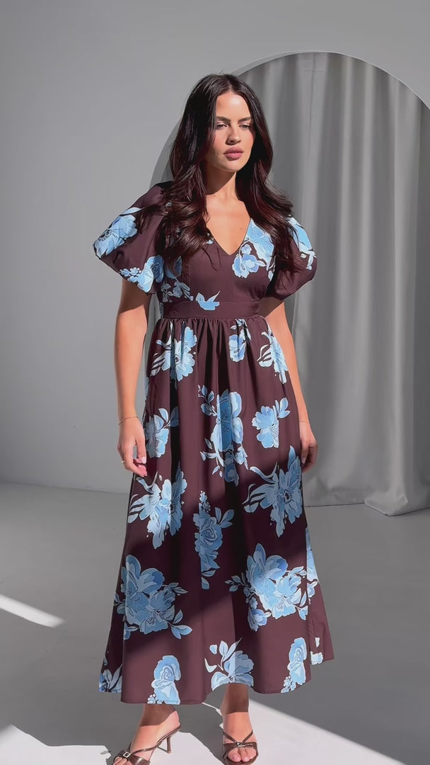 Georgie Maxi Dress - Chocolate Blue Floral