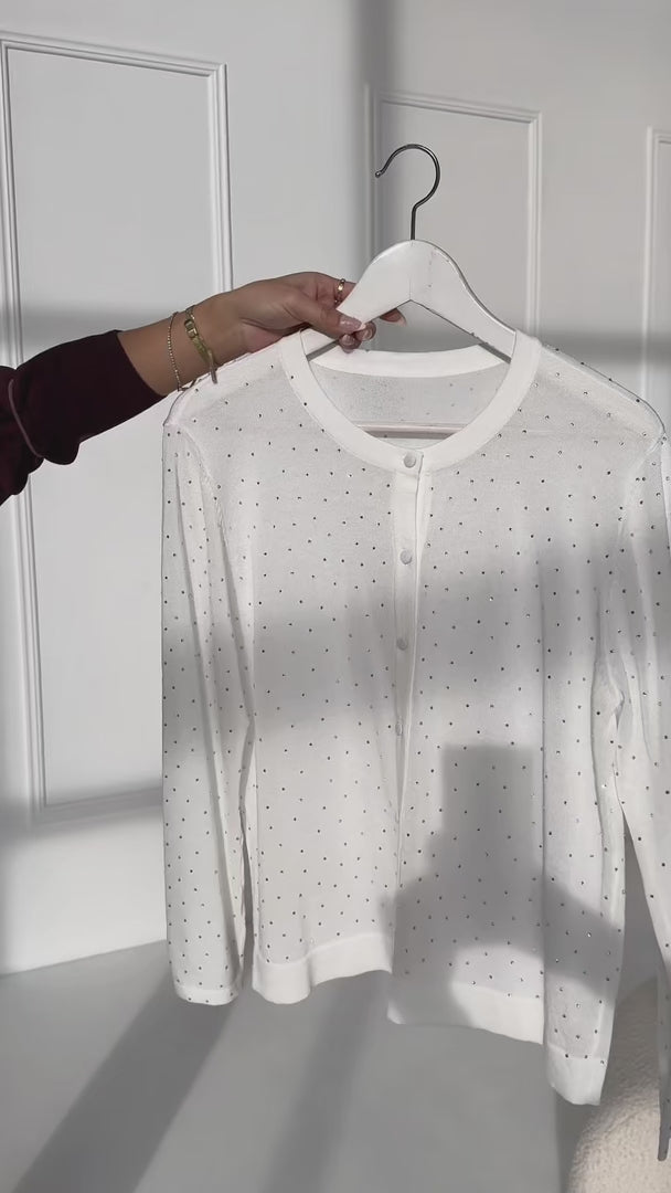 Lumiere Diamante Knit Cardigan - White