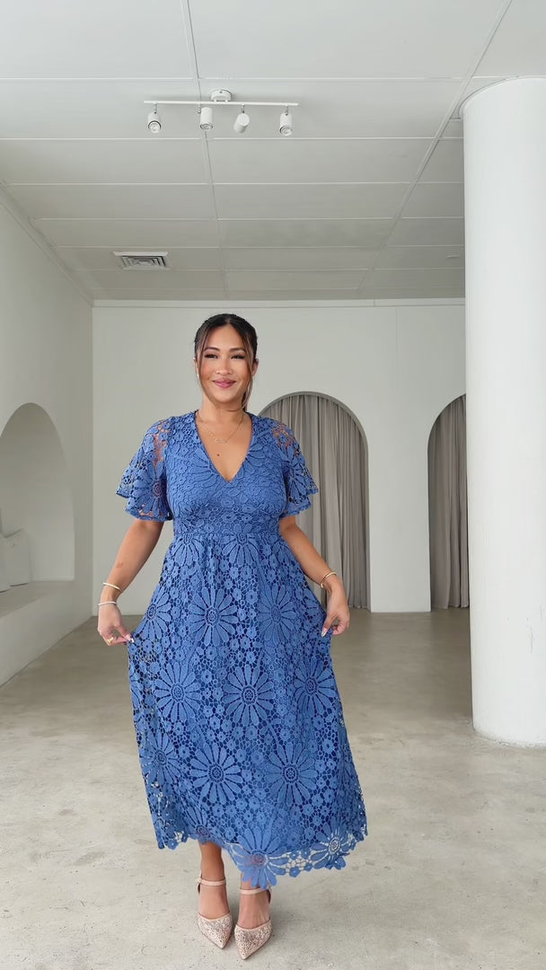 Haizlee Lace Maxi Dress - Steel Blue
