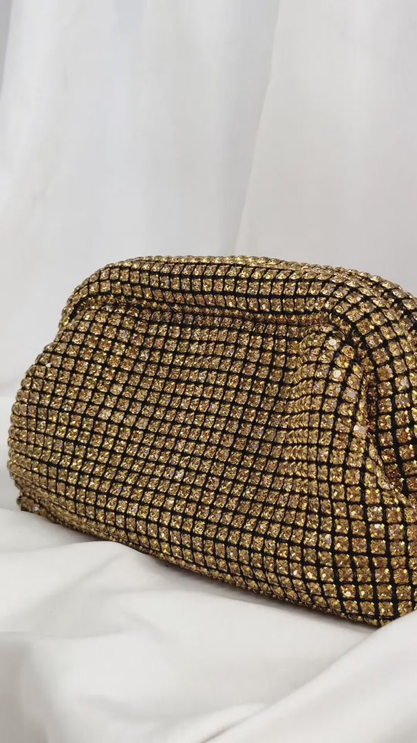 Cassian Crystal Rhinestone Clutch Bag - Gold