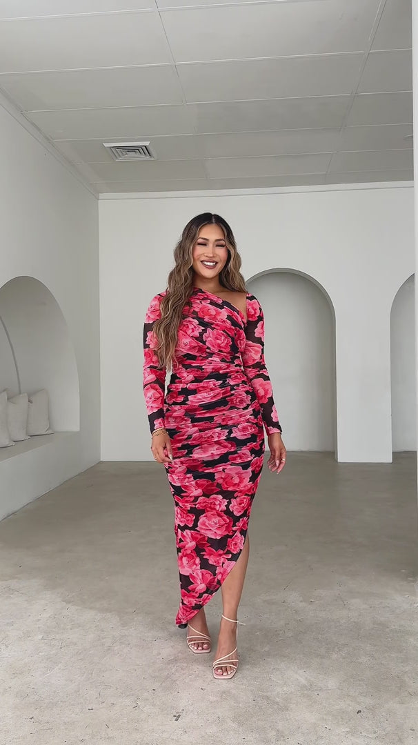 Batalon Mesh Maxi Dress - Black Red Floral