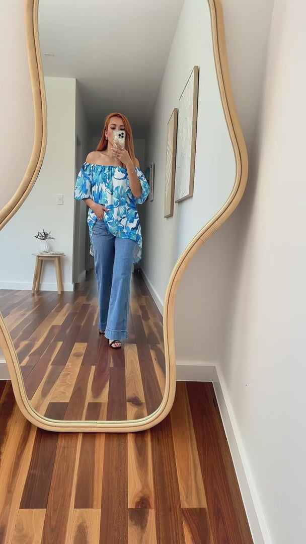 Myrtle Top - White Blue Floral