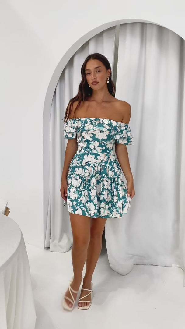 Emiko Mini Dress - Teal Green Floral