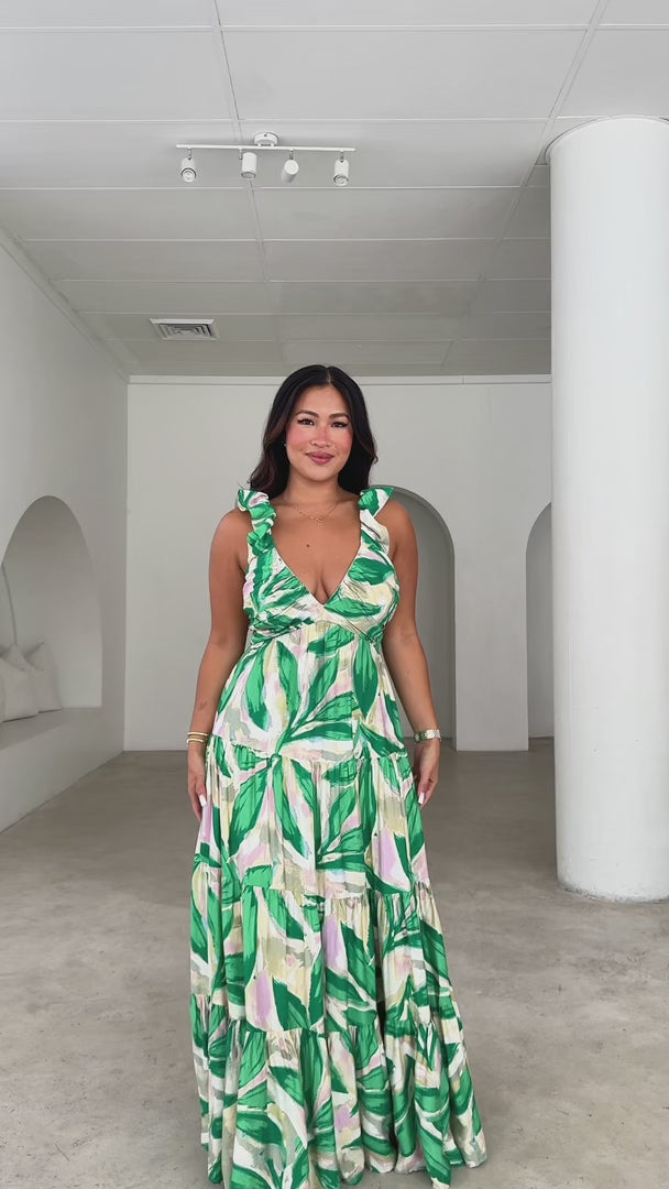Polly Maxi Dress - Green Beige Multi Print