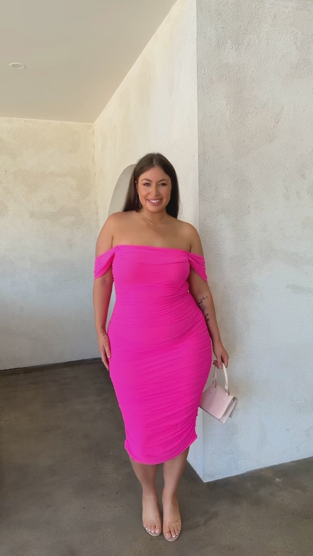 Pandora Mesh Midi Dress - Hot Pink