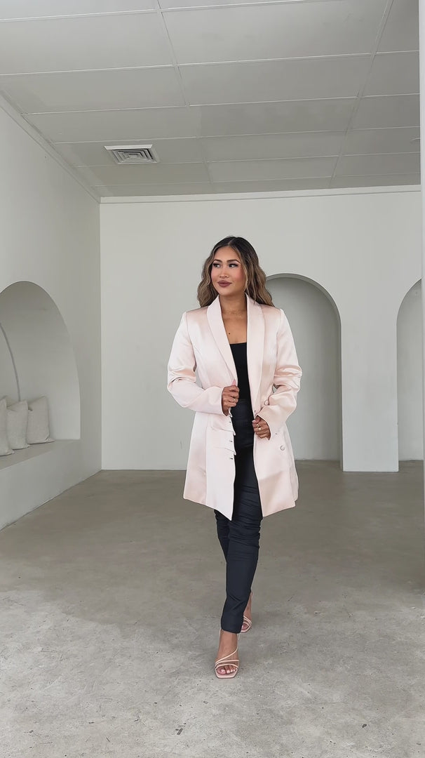 Jude Satin Blazer Mini Dress - Champagne Pink