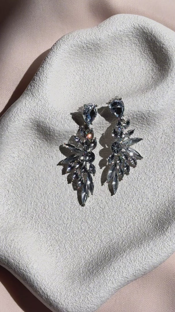 Diamonique Drop Stud Earrings - Silver Clear Marquise