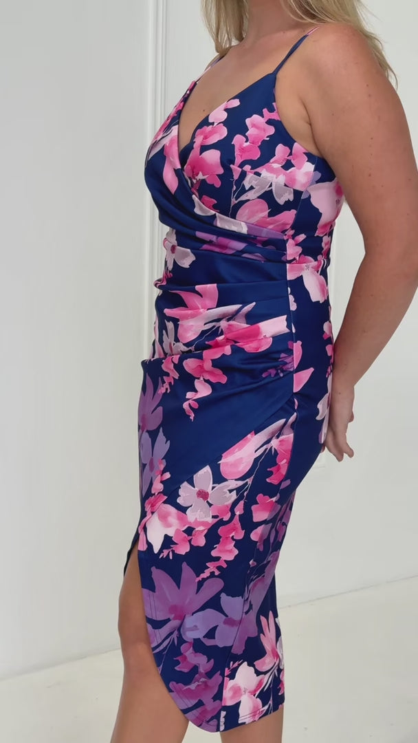 Evangeline Midi Dress - Navy Pink Floral