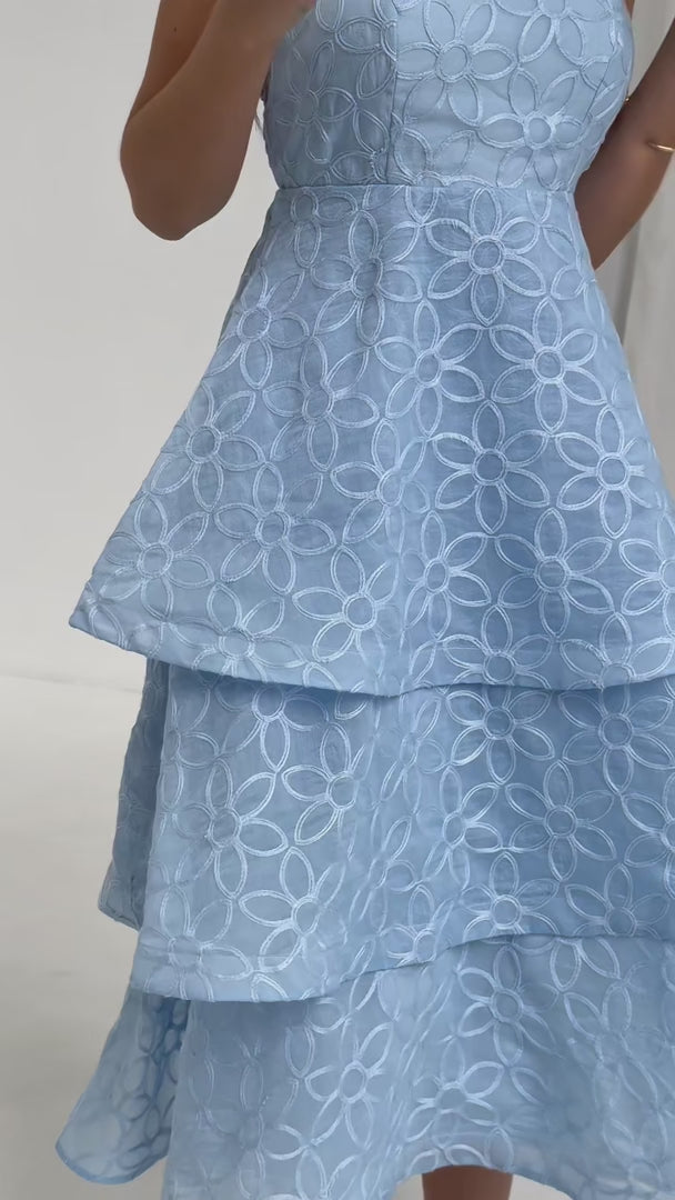 Lilibeth Midi Dress - Light Blue Floral Texture