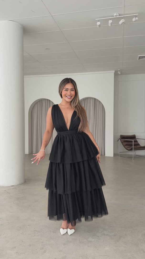 Monette Tulle Maxi Dress - Black