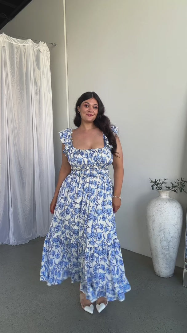 Blaire Maxi Dress - Cream Blue Floral