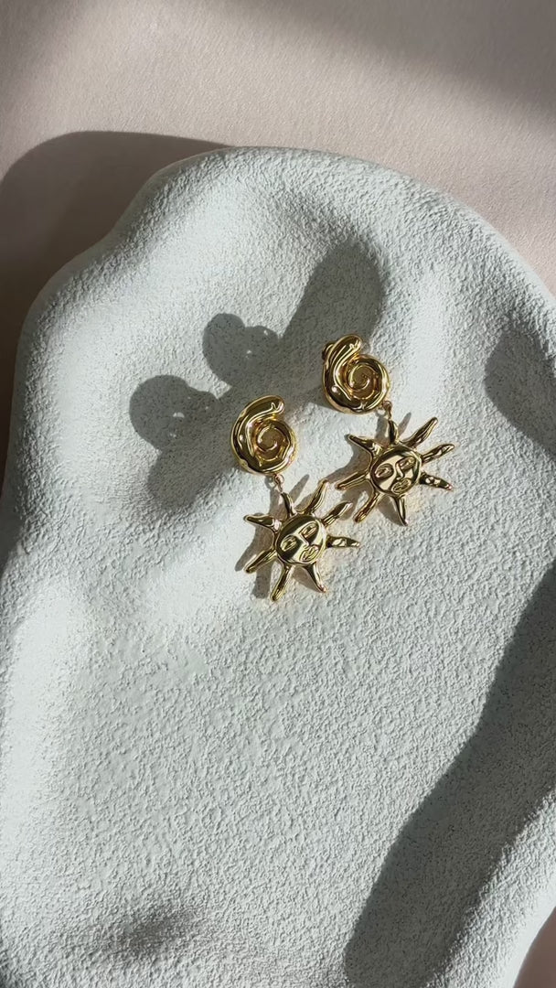 Solis Drop Stud Earrings - Gold Swirl Sun