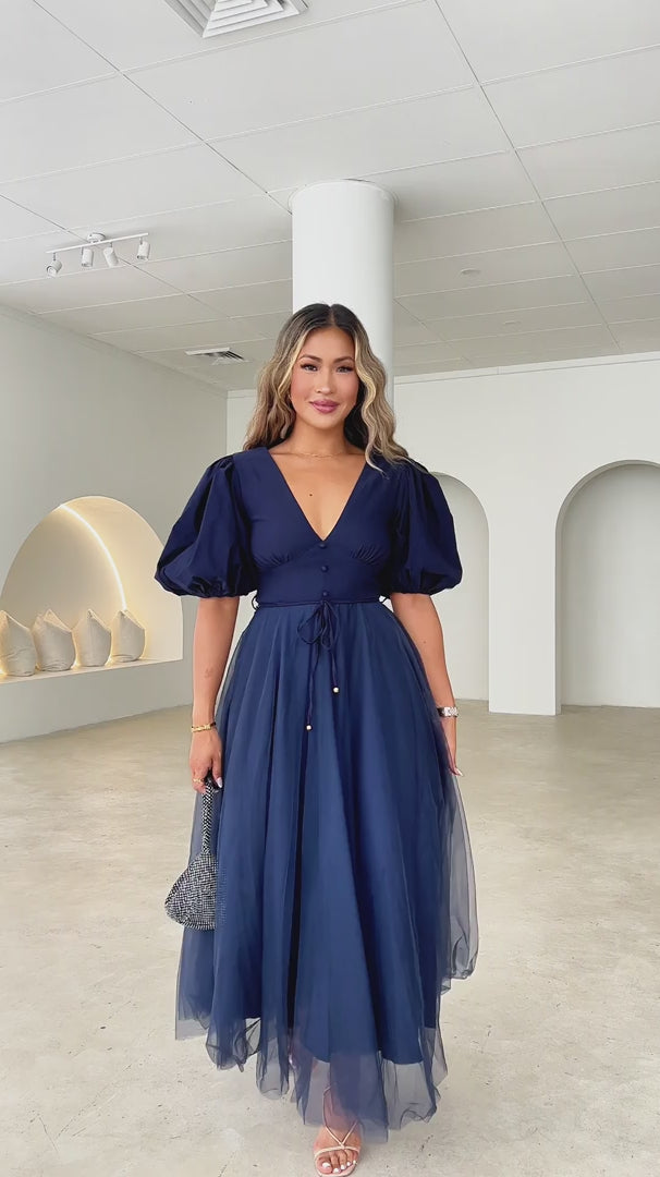 One Kiss Tulle Maxi Dress - Navy