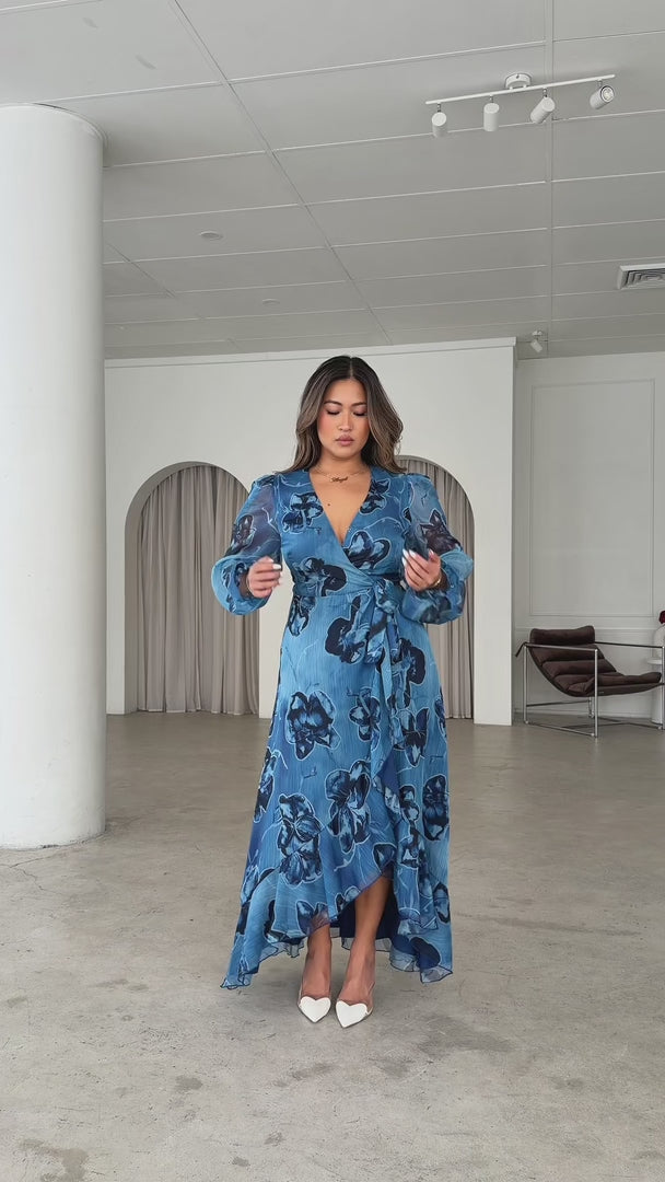 Odette Long Sleeve Wrap Maxi Dress - Orchid Blue