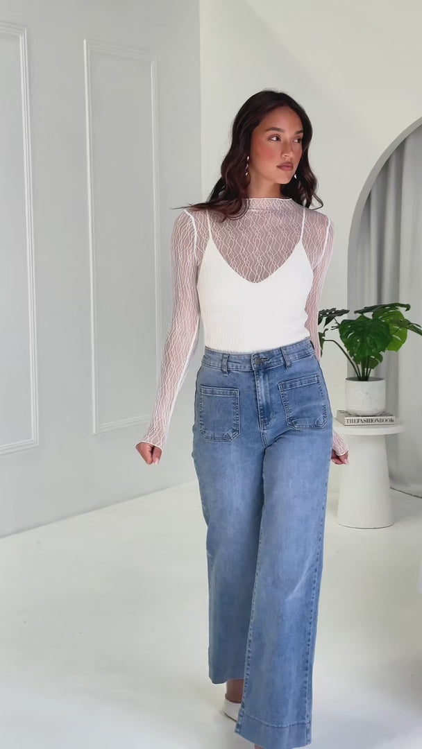 Thurman Sheer Mesh Top - White Texture