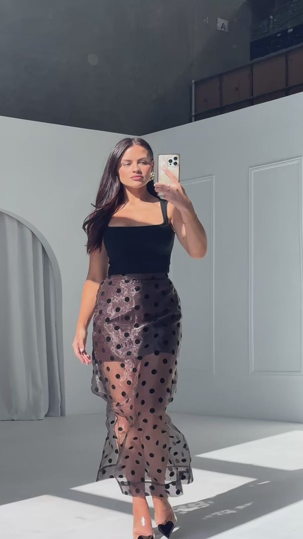 Jovi Maxi Skirt - Dark Brown Polka Dot