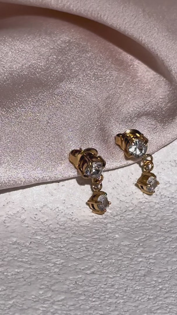 Cece Drop Stud Earrings - Gold Circle Diamante