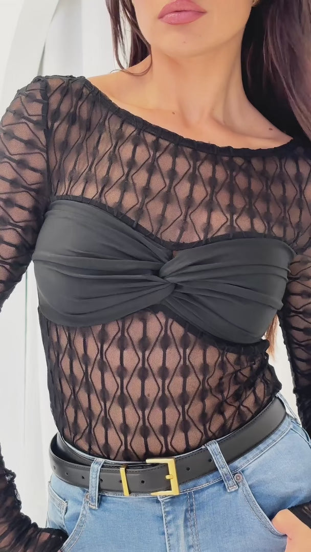 Lola Mesh Top - Black Texture