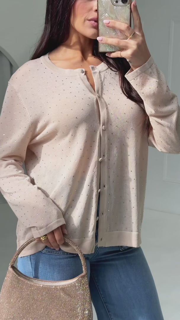 Lumiere Diamante Knit Cardigan - Beige