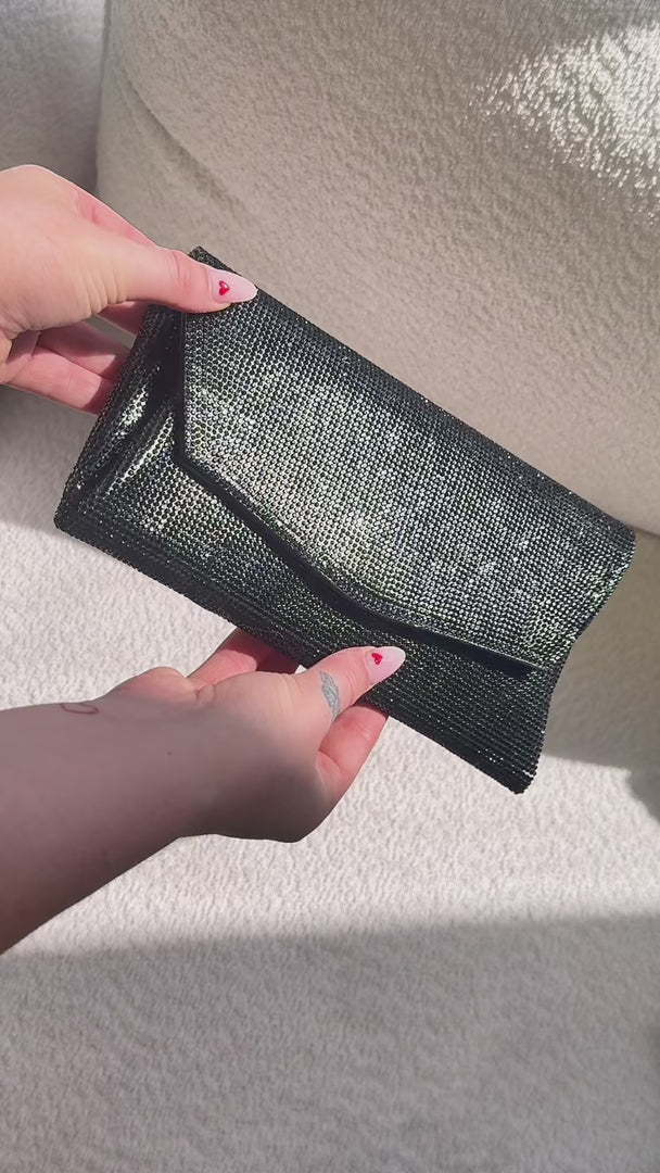 Winona Rhinestone Clutch Bag - Black