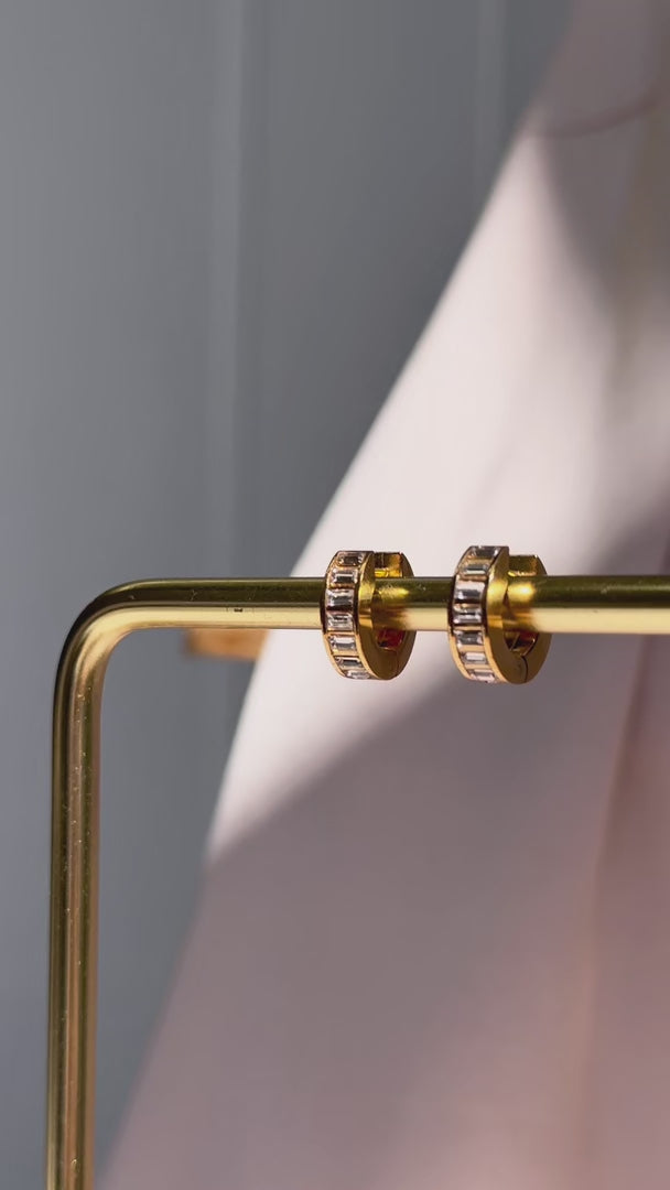 Adelaide Hoop Earrings - Gold Rect Diamante